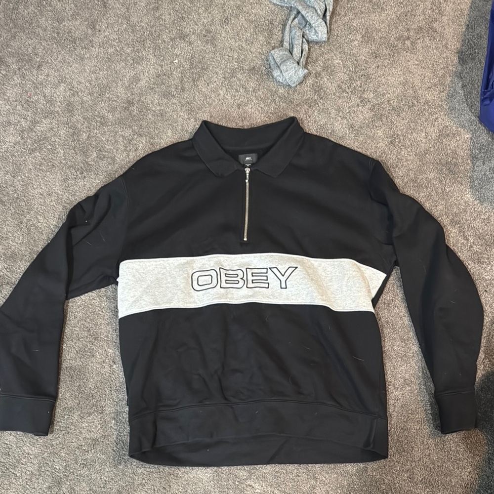 Obey Black and Gray Half-Zip Pullover
